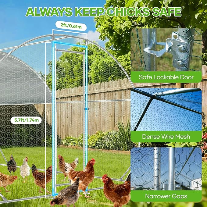 Assark Large Metal Chicken Coop,10x20 FT Walk in Chicken Runs with Cover for 30 Chickens,Hen House Enclosure with Security Lock, Outdoor Duck Rabbit Cage Poultry Pens for Backyard,Farm,Yard