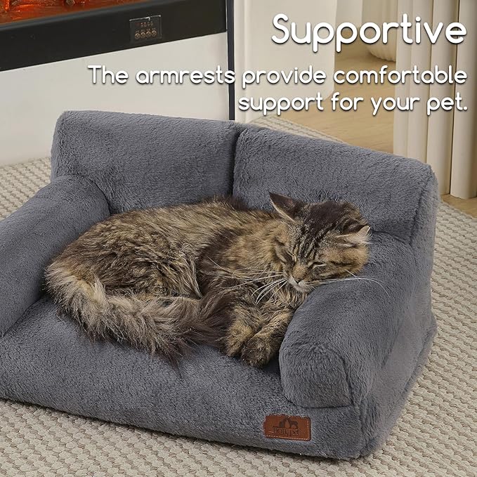 Hollypet Fluffy Dog Cat Bed Pet Couch Beds Plush Soft Warming Washable Puppy Bed for Small Medium Dogs and Large Cats, Gray, 24" L x 18" W x 10" Th