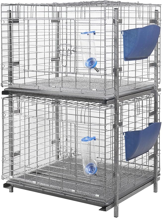 Stackable Rabbit Cage with Feeder and Water Bottle, 24 x 24 x 16 inches, Guinea Pig Ferret Bunny Hutch (2)