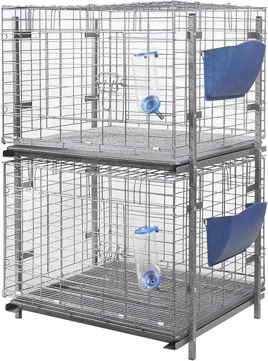 Stackable Rabbit Cage with Feeder and Water Bottle, 24 x 24 x 16 inches, Guinea Pig Ferret Bunny Hutch (2)