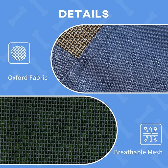 PawHut Elevated Dog Bed with Removable Canopy, Outdoor Dog Cot with UV Protection Canopy Shade, 36 inch Large Pet Bed for Camping, Dark Blue