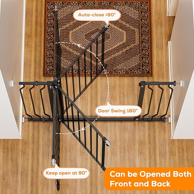 29-57" Baby Gate for Stairs, Baby Safety Essentials, Auto Close Gate for Doorways, Easy Install Pressure Mounted Dog Gate Indoor, Pet Gates for Dogs, Black
