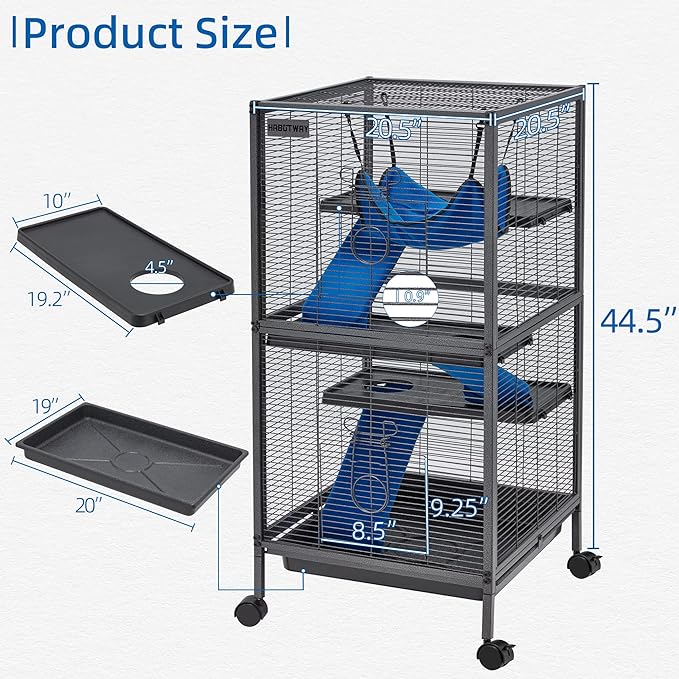 HABUTWAY 45''H Metal Small Animal Cages, Rolling Chinchilla Cage with Removable Ramps, Lagre Cage for Chinchillas/Guinea Pigs/Rabbit, Ferret Cages with Hammock & 4 Tiers, Black