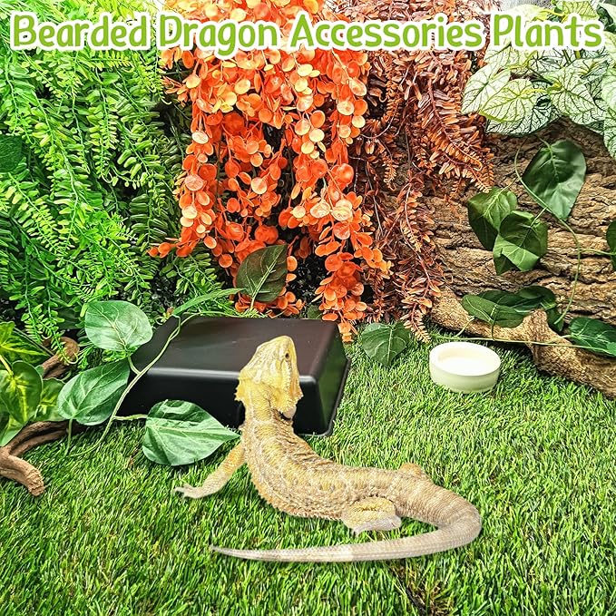 Hamiledyi Reptile Plants 2 Pcs Hanging Terrarium Plants Fake Plant Reptile Tank Accessories for Leopard Gecko Bearded Dragon, Snake, Lizard Habitat (Red)