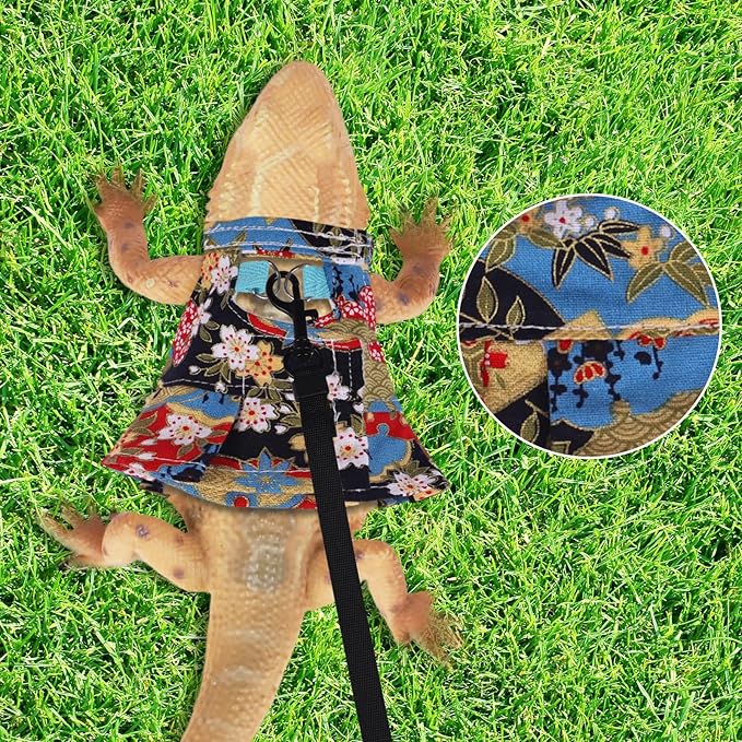 Bearded Dragon Harness and Leash Skirts Set Adjustable Reptile Lizard Leash Rope Dresses Clothes Starter Kit Accessories for Small Animal Outdoor Walking Training (Color)