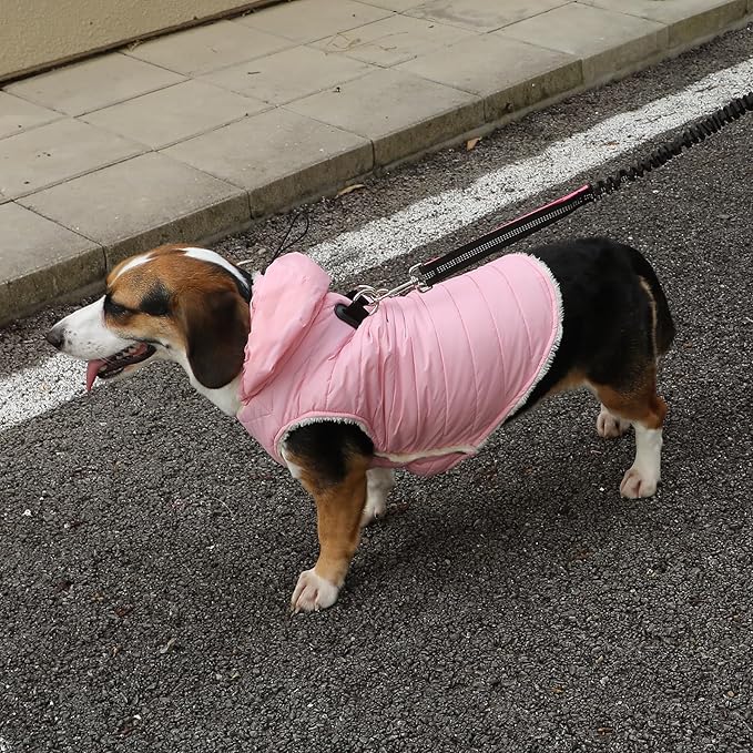 Vecomfy Fleece Lining Dog Hoodie with Harness Built in,Extra Warm Small Dog Jacket in Winter Puppy Coats with Drawstring Hooded,Light Pink M