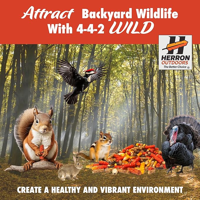Herron Outdoors 4-4-2 Wildlife - Squirrel Food with Persimmon Flavored Protein Pellets, Corn Balanced Diet Formula Attracts 28 Species Ideal for Bird & Squirrel Feeders- 5lbs (3pack)