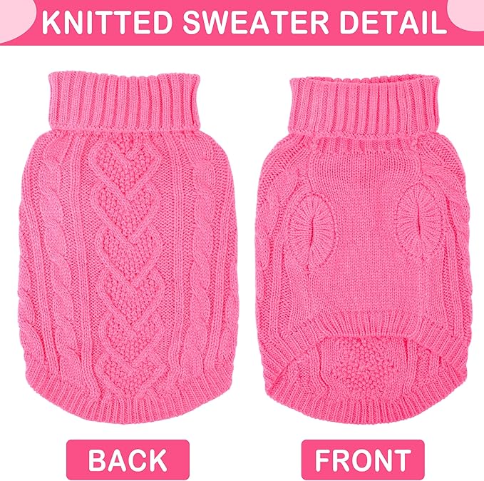 Dog Sweaters for Small Dogs Small Dog Clothes for Winter Solid Knitted Puppy Clothes Warm Turtleneck Doggy Coat Pullover Pet Cat Sweater with Heart-Shape Design(Dark Pink, X-Small)