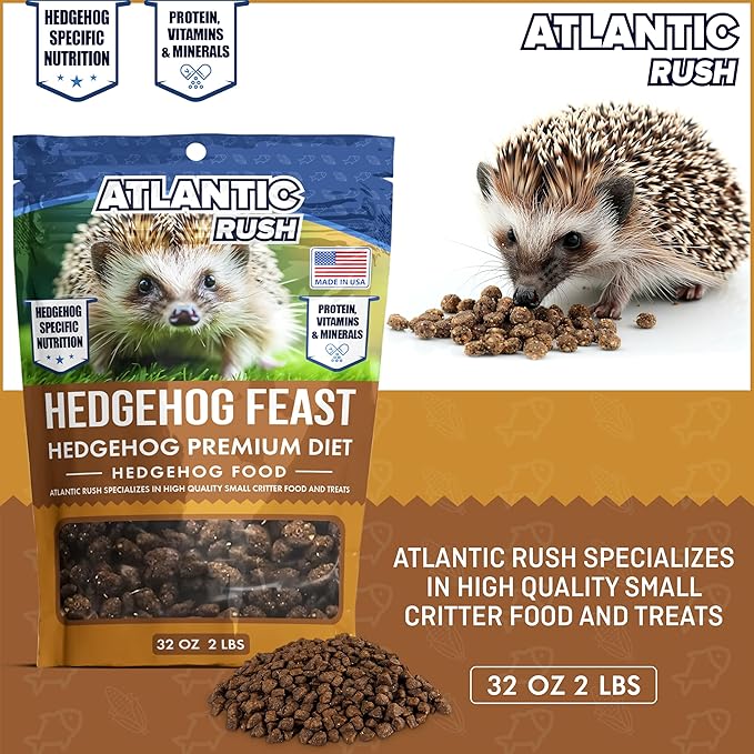 Atlantic Rush Hedgehog Feast Premium Food - Resealable Bag of Hedge Hog Delite- Small Critter Supplies Hedge Hog Food - Hedgehog Treats- Sourced & Made in The USA (2lb Hedgehog Feast)