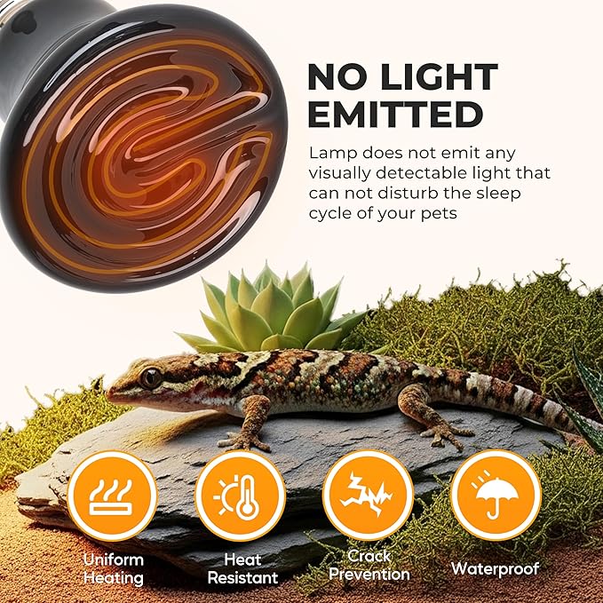 25W Mini Reptile Heat Lamp Bulbs 2-Pack, Ceramic Heat Emitters for Bearded Dragon Gecko Lizard Turtle Snake, Night Basking Heat Lamp for Amphibian Chicken Pets E26