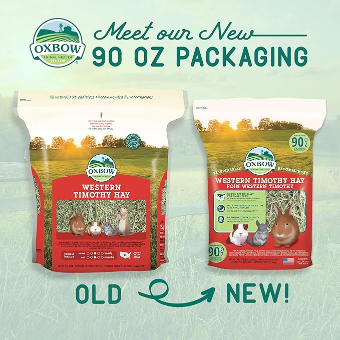 Oxbow Western Timothy Hay, Guinea Pig Hay, Small Pet Bunny Supplies, All Natural Grass for Guinea Pig, Bunny, Chinchilla & Hamster, Oxbow Rabbit Supplies for Bunnies, 90 oz. bag