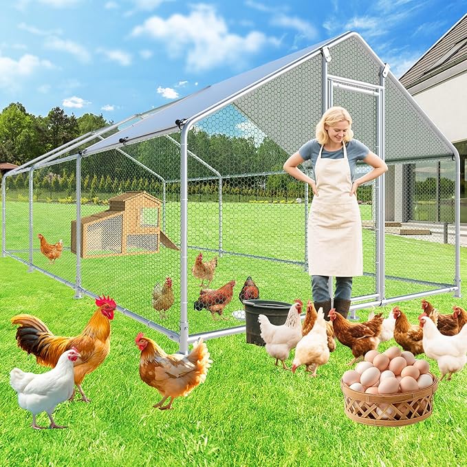 Large Chicken Coop Chicken Runs for Yard with Cover Outdoor Metal Pet Pens Poultry Cage Duck Rabbit House Backyard Use