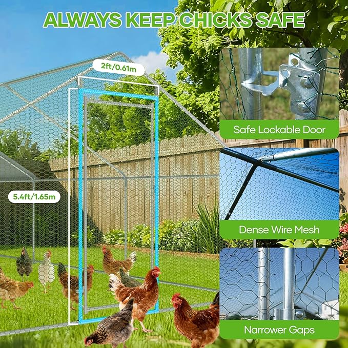 Assark Large Metal Chicken Coop,10x13 FT Walk in Chicken Runs with Cover for 20 Chickens,Hen House Enclosure with Security Lock, Outdoor Duck Rabbit Cage Poultry Pens for Backyard,Farm,Yard