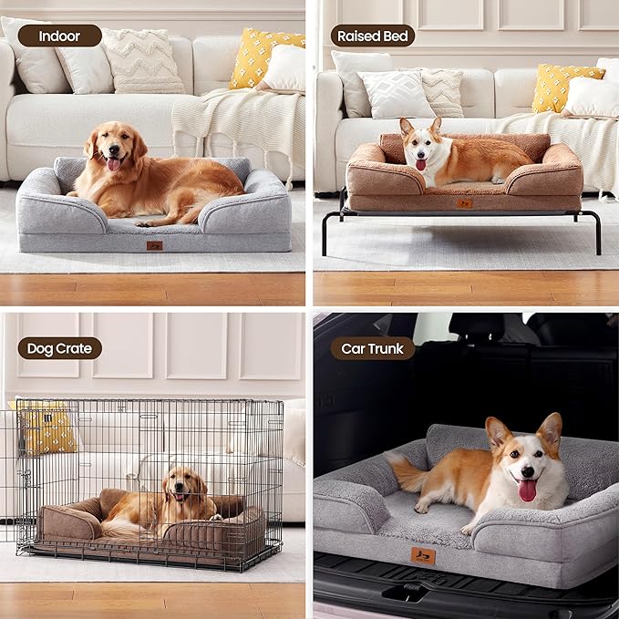 Orthopedic Dog Beds for Medium Size Dogs, Waterproof Egg-Crate Foam Pet Couch Bed with Soft Sides, Non-Slip Dog Sofa with Fleece Removable Washable Cover, 35" L Supportive Pet Sofa, Brown