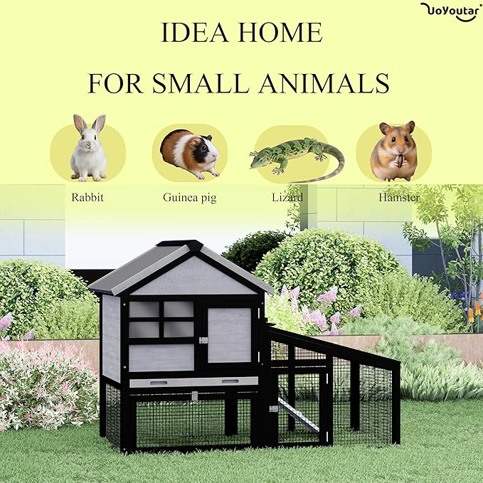 Chicken coop and activity area, dual-level rabbit cage for indoor/outdoor use, accommodates 2-3 chickens. Includes ramp and leak-proof deep-draw tray. Suitable for chicks and rabbits (black)