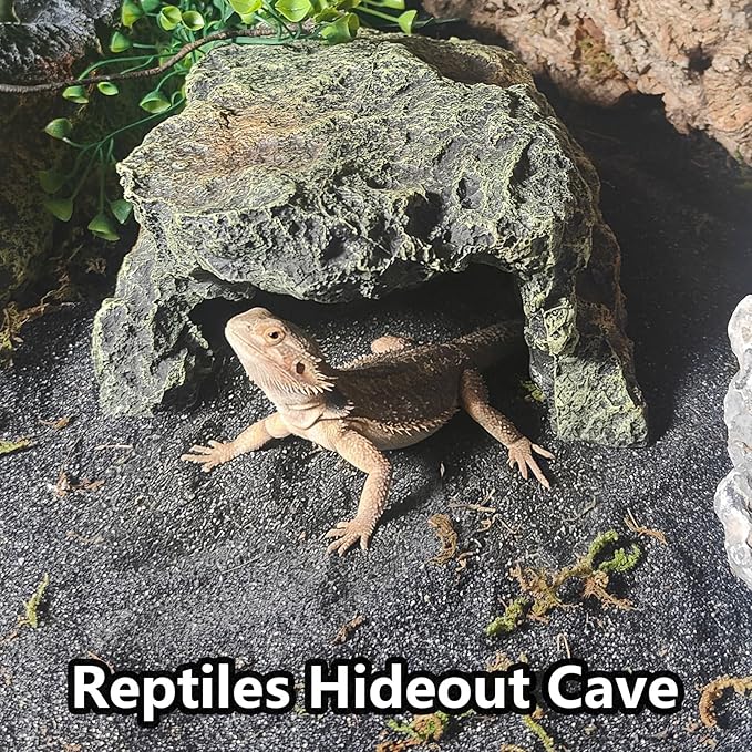 BNOSDM Reptile Hideout Rock,Tortoise Hide Cave,Resin Rock,Lizards Hideaway,Turtle Basking Platform,Reptiles Habitat Decor Tank Accessories for Bearded Dragon Gecko Snakes Chameleon Frogs