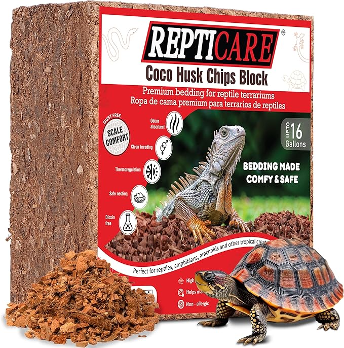 Gro-Med ReptiCare Compressed Coconut Chip Substrate for Reptiles 64 Quart Coco Husk Bedding Block for Ball Pythons, Snakes, Tortoises, Crested Geckos, Frogs, Hermit Crabs or Lizard Terrarium Tanks