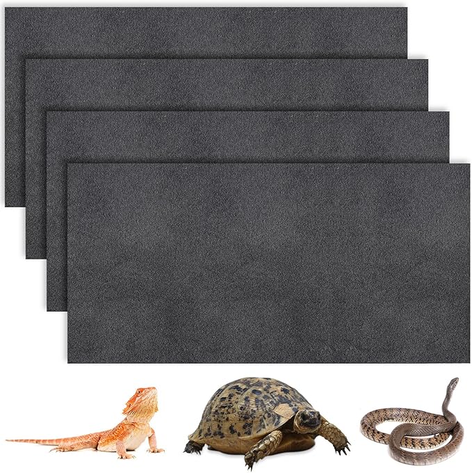 Haull 4 Pcs Reptile Carpet Pet Terrarium Floor Liners Bedding Substrate Liner Supplies Reptile Cage Mat Tank Accessories for Lizard Bearded Dragon Tortoise Snake Leopard (Black,47 x 24 Inch)