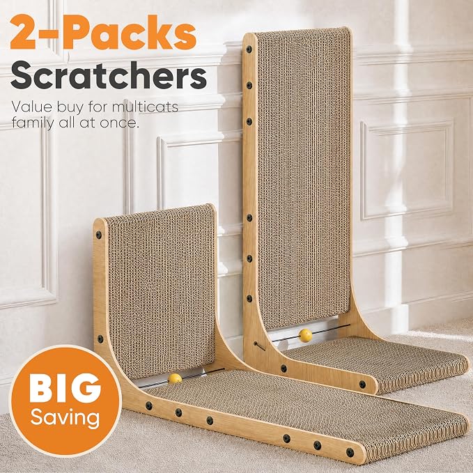 FUKUMARU Cat Scratcher 2 Packs, 25 Inch Cat Scratching Boards, L Shaped Pad - Image 2