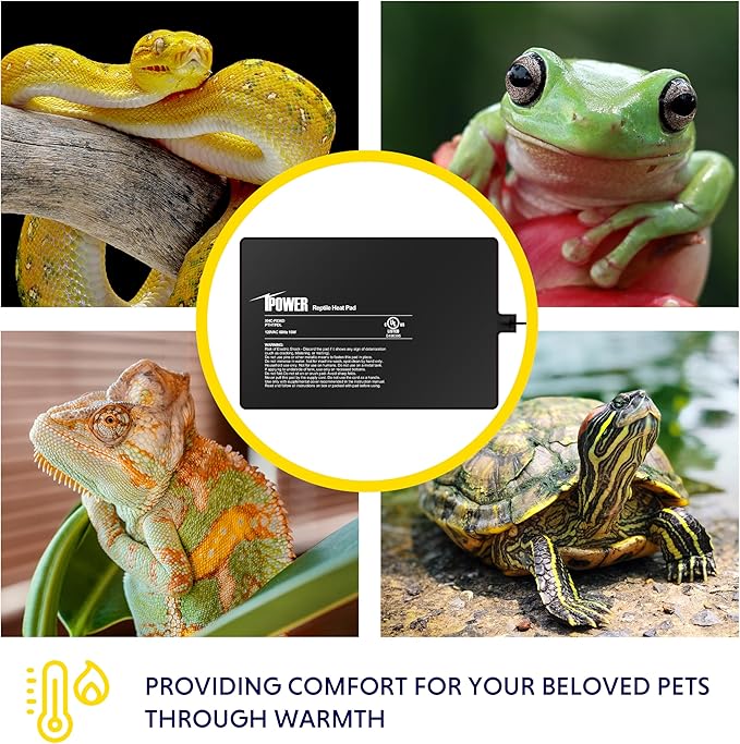 iPower Reptile Heat Pad 8 by12 Inch Under Tank Terrarium Warmer 16W Heating Mat for Turtle, Lizard, Frog, Snake, Hermit Crab and Other Small Animals (Pack of 2)