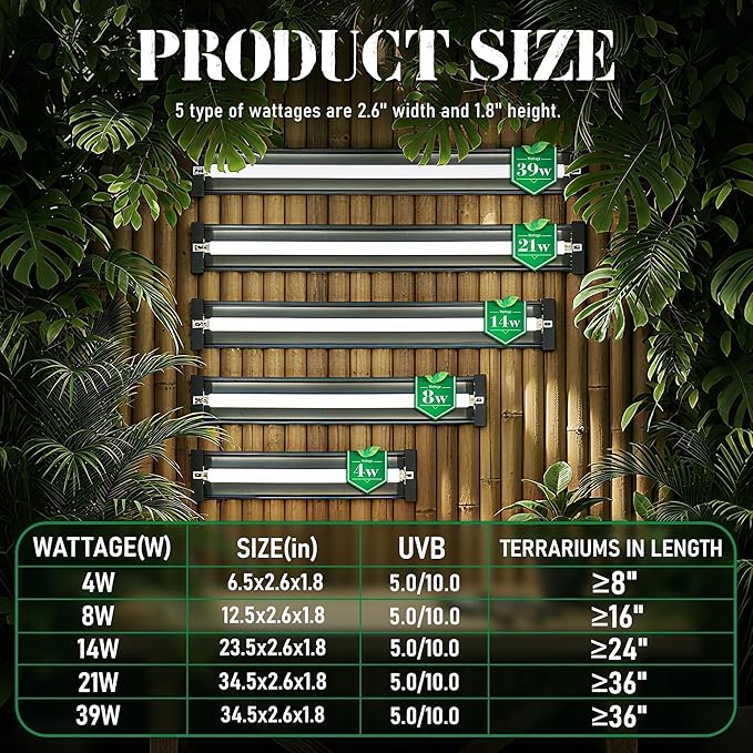 14W Reptile T5 HO UVB 22.6" 5.0 Light Fixture with Tube, Tropical Arboreal Hood for Terrariums, Suitable for Tropical Reptiles Like Veiled Chameleon