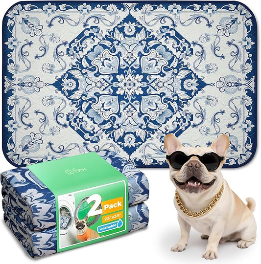 FXW Washable Pee Pads for Dogs, Leak-Proof & Non-Slip, Specifically Designed for 36inch Cages, 23" x 35" Rectangle, Mandala Blue, 2 Packs