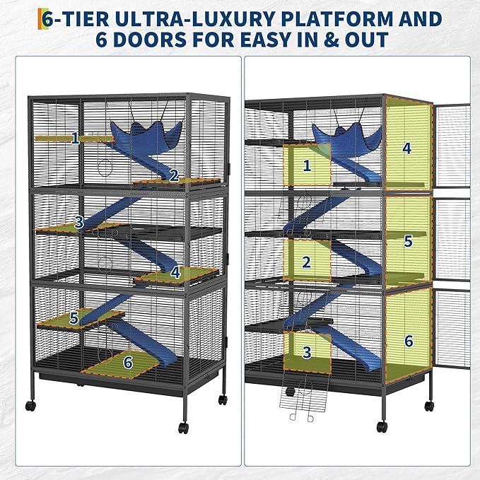 Garvee Metal Small Animal Cages, 58" h Large Ferret Nation Cage with Hammock, 7 Removable Platforms for Sugar Glider, Guinea Pigs, Chinchillas, Rabbit
