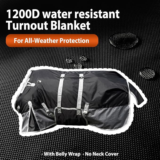78" Horse Blanket for Real Horses – 1200 Denier Medium Weight Horse Winter Blanket with Standard Neck and Belly Band – Water - Resistant – Black-Grey – 220g Fill