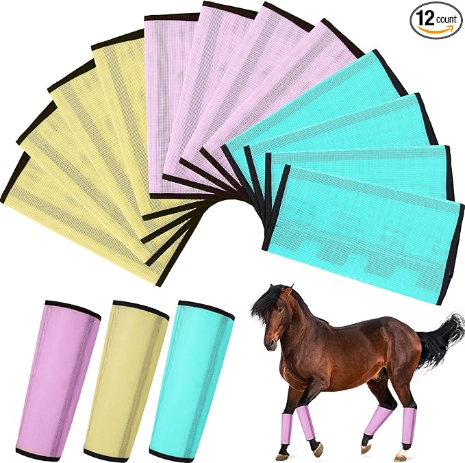 Set of 12 Mesh Fly Boots for Horse Breathable Mesh Horse Boots Protective Horse Leg Loose Wraps Horse Leggings for Preventing Flies and Mosquitoes Bites