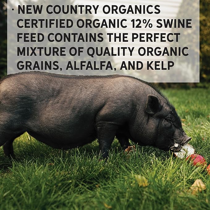 New Country Organics | Swine 12% Protein Feed for Gestating Sows and General Maintenance of Adult and Finishing Hogs | Corn-Free and Soy-Free | Certified Organic and Non-GMO | 40 lbs