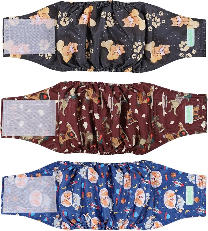 wegreeco Washable Male Dog Belly Band (Stylish Pattern)- Pack of 3 - Washable Male Dog Belly Wrap, Dog Diapers Male (Funny Dogs, X-Large)