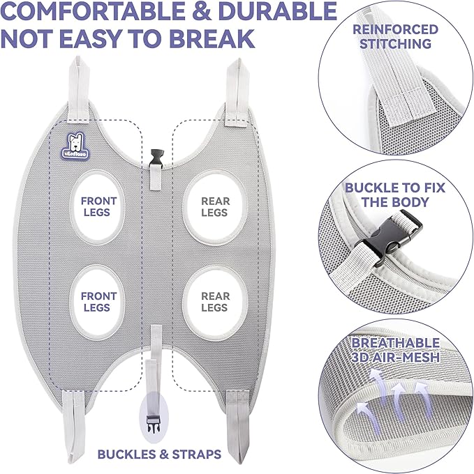 Loflaze Dog Grooming Hammock Harness for Dogs & Cats with Pet Nail Clipper Trimmer - Cat Hanger Sling for Trimming Clipping Nails- Dog Hammock Restraint Bag for Small Medium Large pet （ Grey S ）