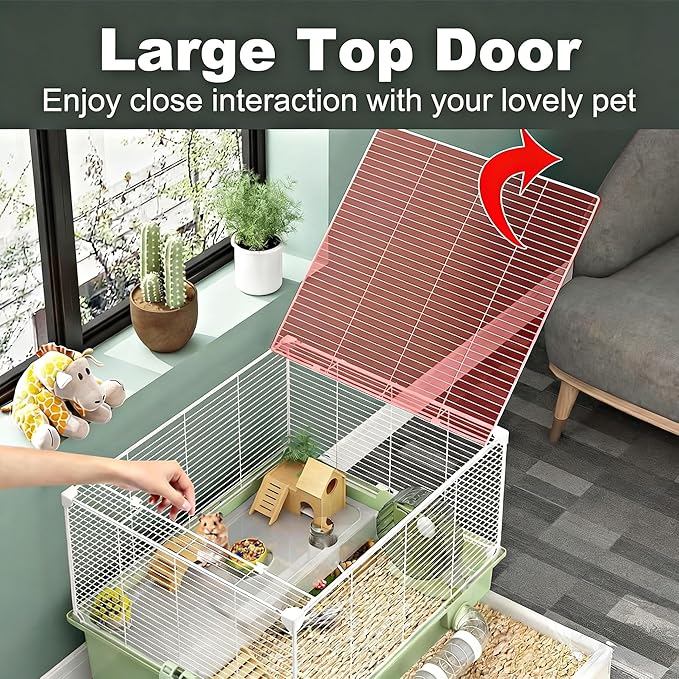 Oneluck 22.4” Chew-Proof Metal Hamster Cage, Drawer-Style with Easy Clean,Small Animal Habitats for Syrian & Dwarf Hamster,Gerbil, Mice(Green)