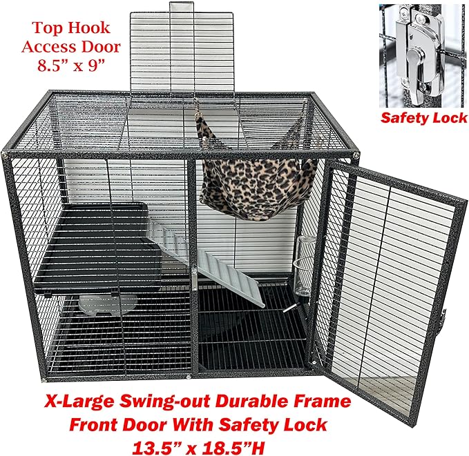 X-Large 30.5"x18.25"x34"H Deluxe Two-Tiers Tight 1/2-Inch Bar Spacing Large Front Doors for Feisty Ferret Squirrel Hammock Chinchilla Rat Mouse Hamster Gerbil Small Animals Critter Home Rolling Cage