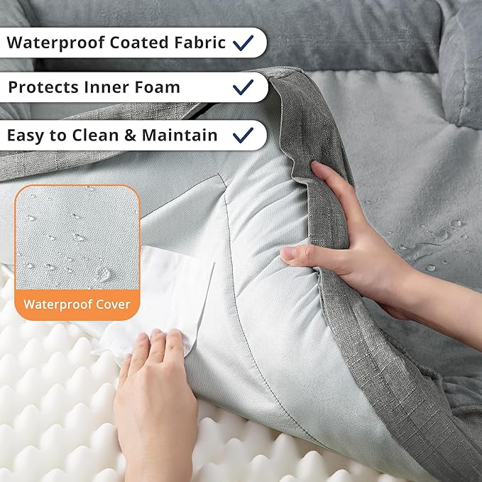 XL Orthopedic Dog Beds for Extra Large Dogs 44x32in, Waterproof Memory Foam Big Size Pet Bed with Sides, Comfort Thick Egg-Crate Foam, Dog Crate Pad & Couch Bed,Washable Cover & Non-Slip Bottom,Grey