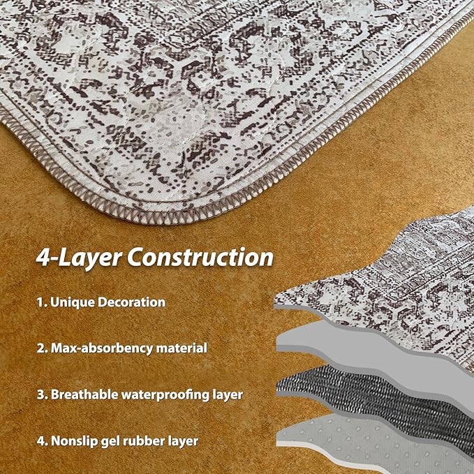nunubaby Washable Pee Pads for Dogs, Stylish, Non-Slip and Leak-Proof Pee Pads. Reusable Potty Pads for Dogs for Crates and Floors.(Brown/Geo, 54" x54" )
