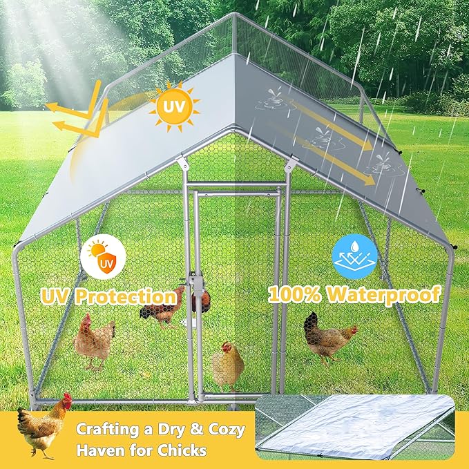 Large Chicken Coop Metal Chicken Runs for Yard with Cover Outdoor Pet Pens Poultry Cage Duck Rabbit House Backyard Use
