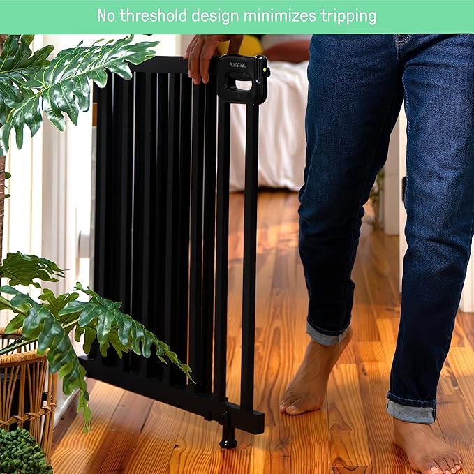 Summer Infant Deluxe Stairway Simple to Secure Safety Pet and Baby Gate,30'-48' Wide, 32' Tall, Install on Wall or Banister in Doorway or Stairway,Hardware Mount, Auto Close Walk-Thru Door-Black Wood