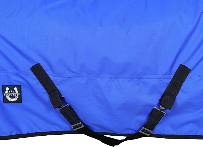 Horse Blanket 600D Ripstop Winter Turnout Blanket, 250 GSM Polyfill, 100% Waterproof & Breathable, Cold Weather Horse Blanket with Secure Fit (Blue w/Black Trim),Size-75
