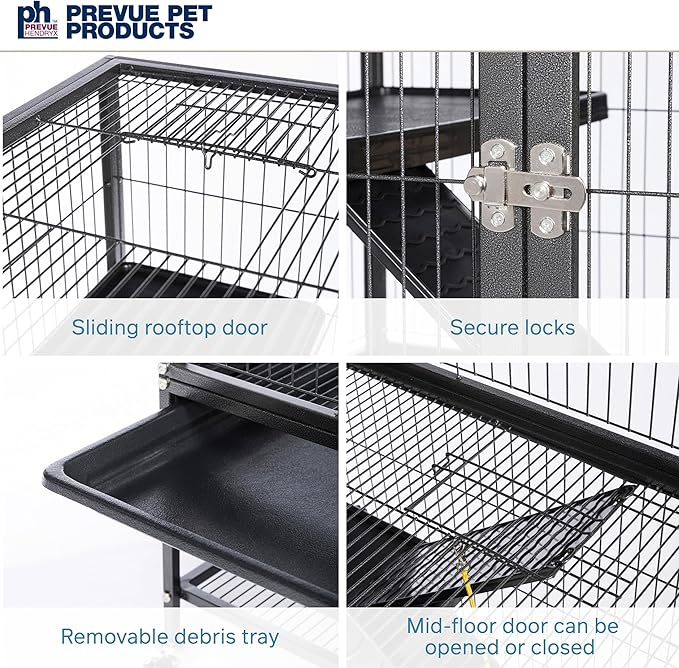 Prevue Pet Products Feisty Ferret Home Bundle with Stand, Black Hammertone with Hammock and Suede Ferret Tunnel