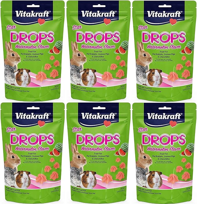 Vitakraft 6 Pack of Star Drops Treats, 4.4 Ounces Each, Watermelon Flavor, for Pet Rabbits, Guinea Pigs and Chinchillas
