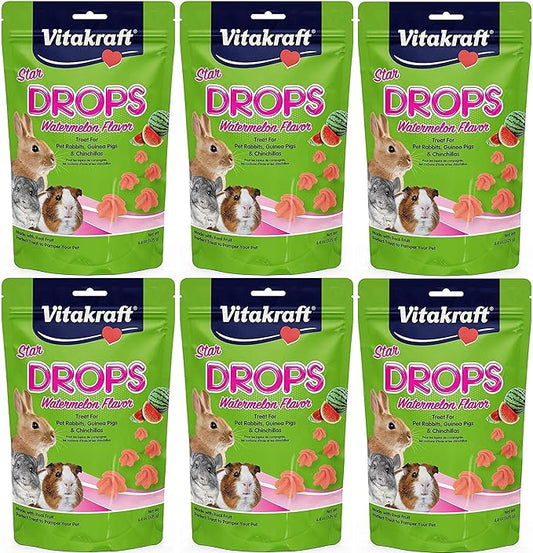 Vitakraft 6 Pack of Star Drops Treats, 4.4 Ounces Each, Watermelon Flavor, for Pet Rabbits, Guinea Pigs and Chinchillas