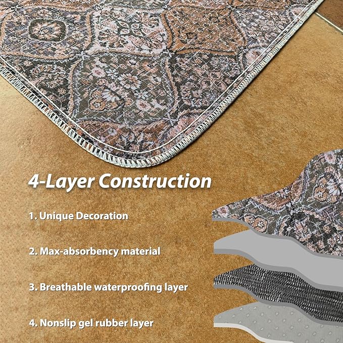 nunubaby Washable Pee Pads for Dogs, Stylish, Non-Slip and Leak-Proof Pee Pads. Reusable Potty Pads for Dogs for Crates and Floors.(Brown/Multi, 54" x54" )