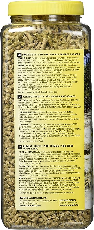 Zoo Med 20-Ounce Natural Bearded Dragon Food, Juvenile Formula