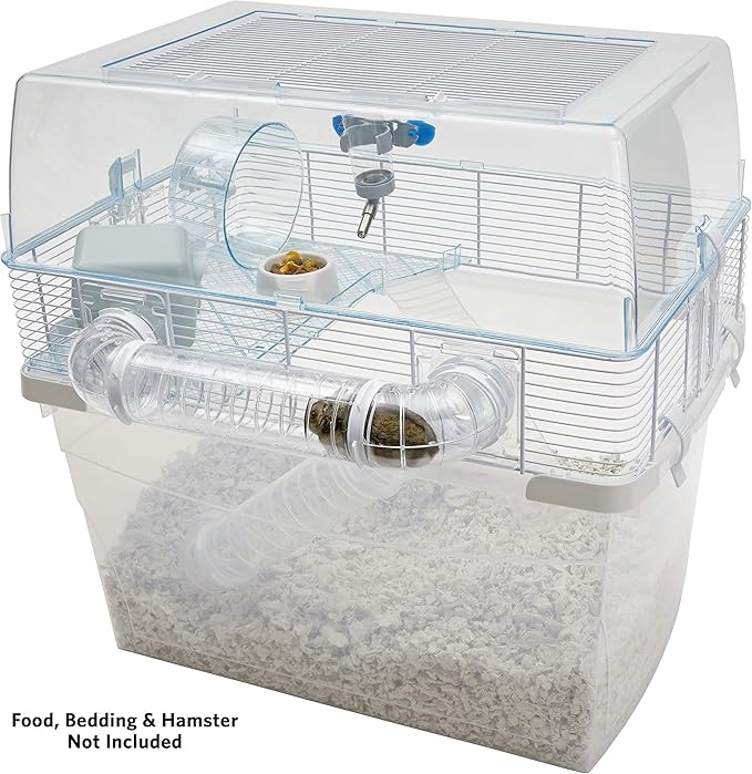 Ferplast Duna Space Hamster Cage, Extra-Deep 11.5-Inch Base Promotes Instinctual Burrowing While Containing Litter & Debris, Includes All Accessories and Play Tunnels, 22.6L x 18.7W x 21.5 Inches