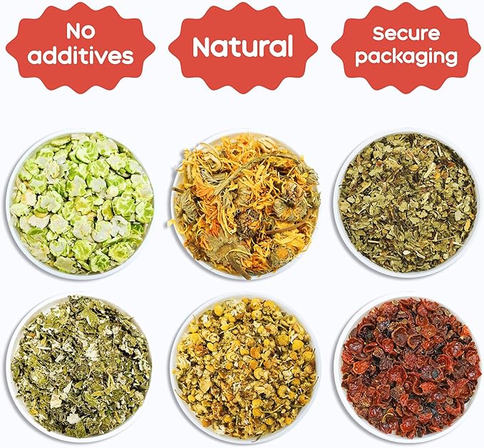 GuineaDad Organic Treat Sampler - Guinea Pig Herbal Treats - Guinea Pig Food in 6 Flavors - 6 Pack - Guinea Pig Treats Help with Bonding - High in Nutrition, No Preservatives, No Additives