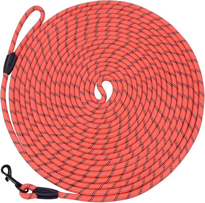 Long Dog Leash for Training 50Ft-Reflective Nylon Rope with Swivel Hook-Recall Agility Lead for Large Small Medium Dogs Outside Walking Hiking-Orange