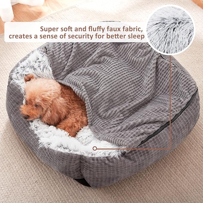 MIXJOY Dog Beds for Large Medium Small Dogs, Rectangle Cave Hooded Blanket Puppy Bed, Luxury Orthopedic Cat Beds for Indoor Cats, Warmth and Machine Washable (30 inches, Grey)