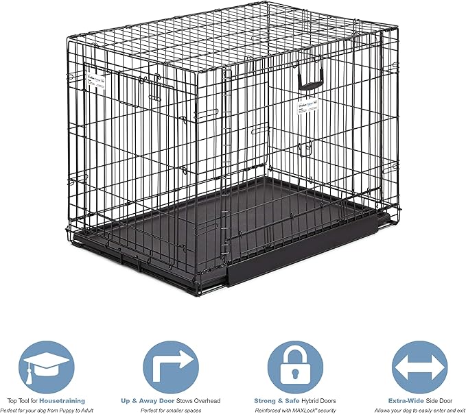 MidWest Homes for Pets Intermediate Ovation Double Door 36-inch Folding Metal Dog Crate, Front and Up & Away Side Doors, Space-Saving Design