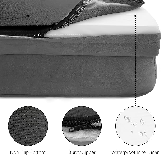 Spotted Play Orthopedic Dog Bed with Sides - Dog Sofa Beds for Extra Large Dogs, Supportive Foam Pet Couch Bed with Washable Removable Cover, Waterproof Lining and Non-Slip Bottom, Grey - XL